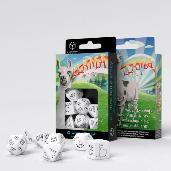 White / Black Polyhedral Dice Set - Llama