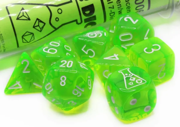 Rad Green/White Polyhedral Dice Set - Translucent