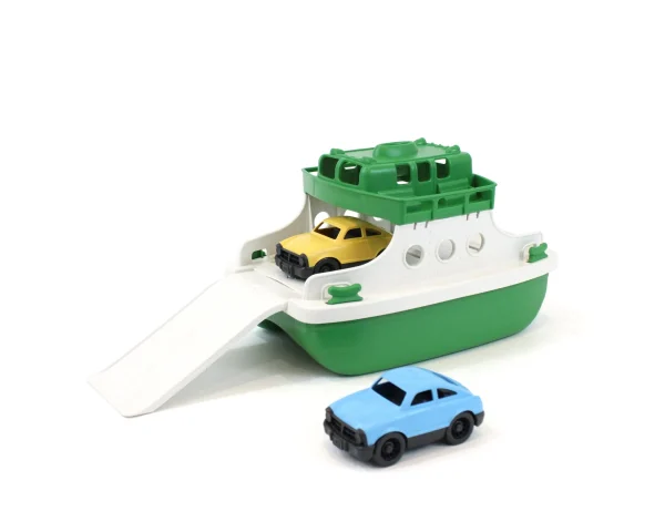 Green & White Ferry Boat w/ Cars