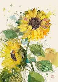 Bug Art Greeting Card White Embossed Sunflowers