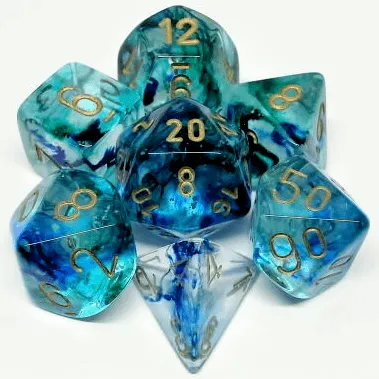 Oceanic Polyhedral Dice Set / Gold - Nebula Luminary