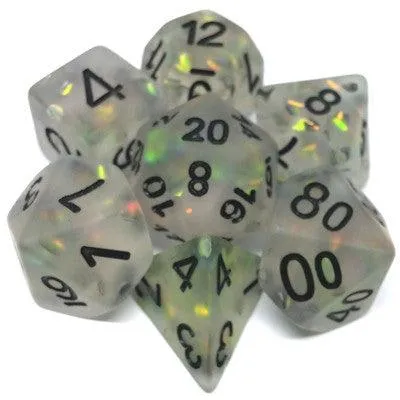 Frosted Crystal / Black Polyhedral Dice Set - Glazed Opal