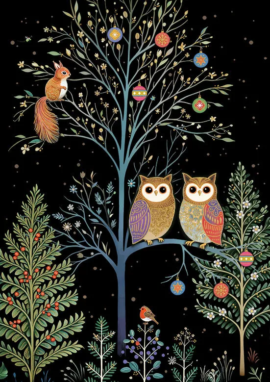 Bug Art Christmas Card Night Owl Tree